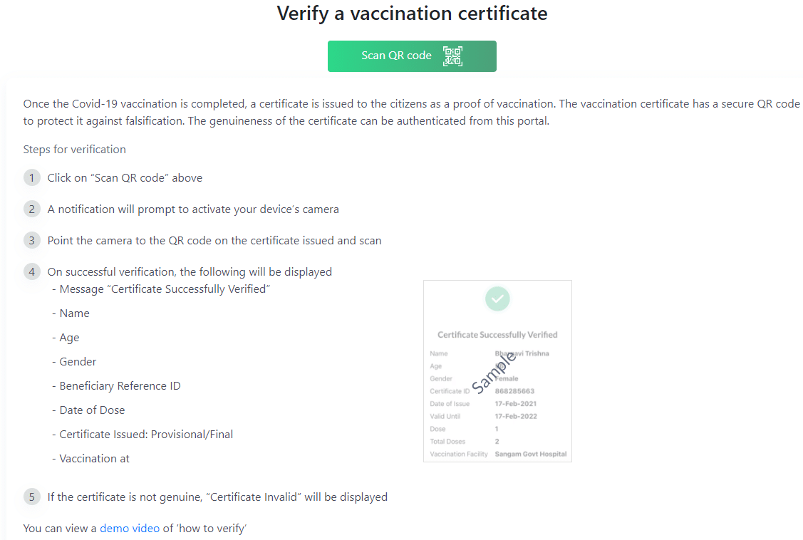 Co-Win Vaccine Certificate Verify