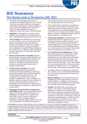 Marine Aids to Navigation Bill 2021 Bill Summary PDF