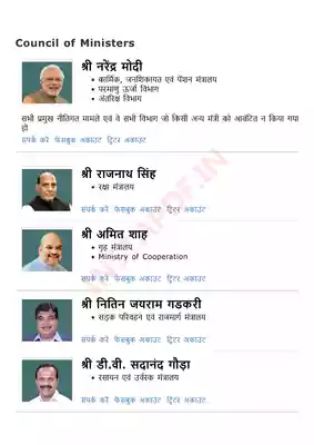 List of Minister of India PDF in Hindi