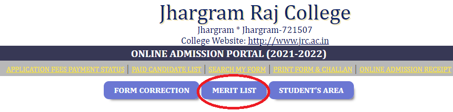 Jhargram Raj College Merit List 2021 PDF
