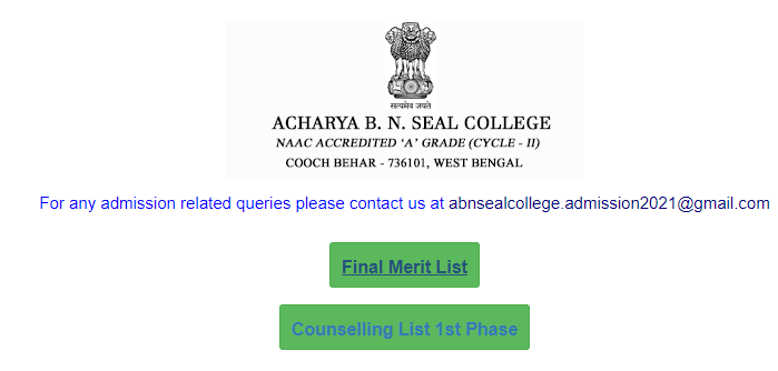 ABN Seal College Merit List 2021 PDF