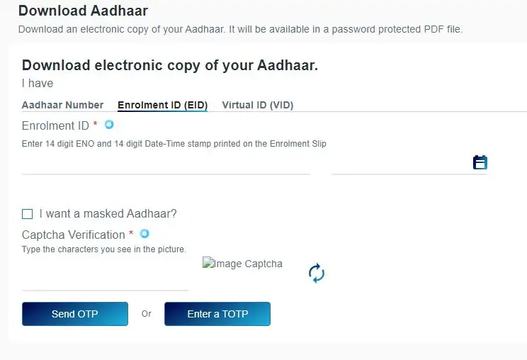 E Aadhaar Card Download PDF