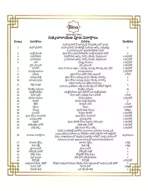 Satyanarayana Puja Samagri List in Telugu PDF 