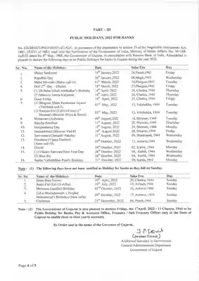 Gujarat Government Holidays List 2022 PDF