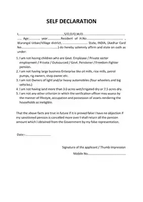 Self Declaration Form for Employment PDF