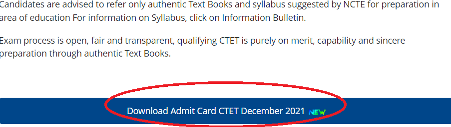 CTET Admit Card Download PDF