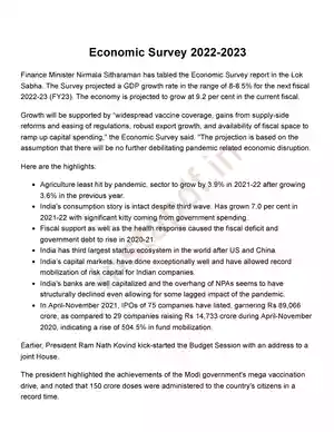 Economic Survey 2021-2022 Highlights PDF