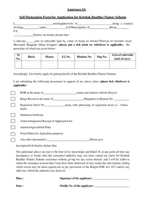 Krishak Bandhu Declaration Form PDF