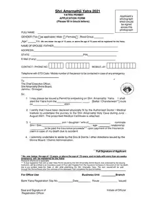 Amarnath Yatra Registration Form PDF