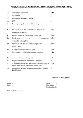 GPF Withdrawal Form PDF