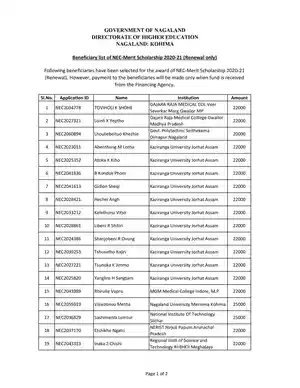 Nagaland Scholarship Beneficiary List 2022 PDF