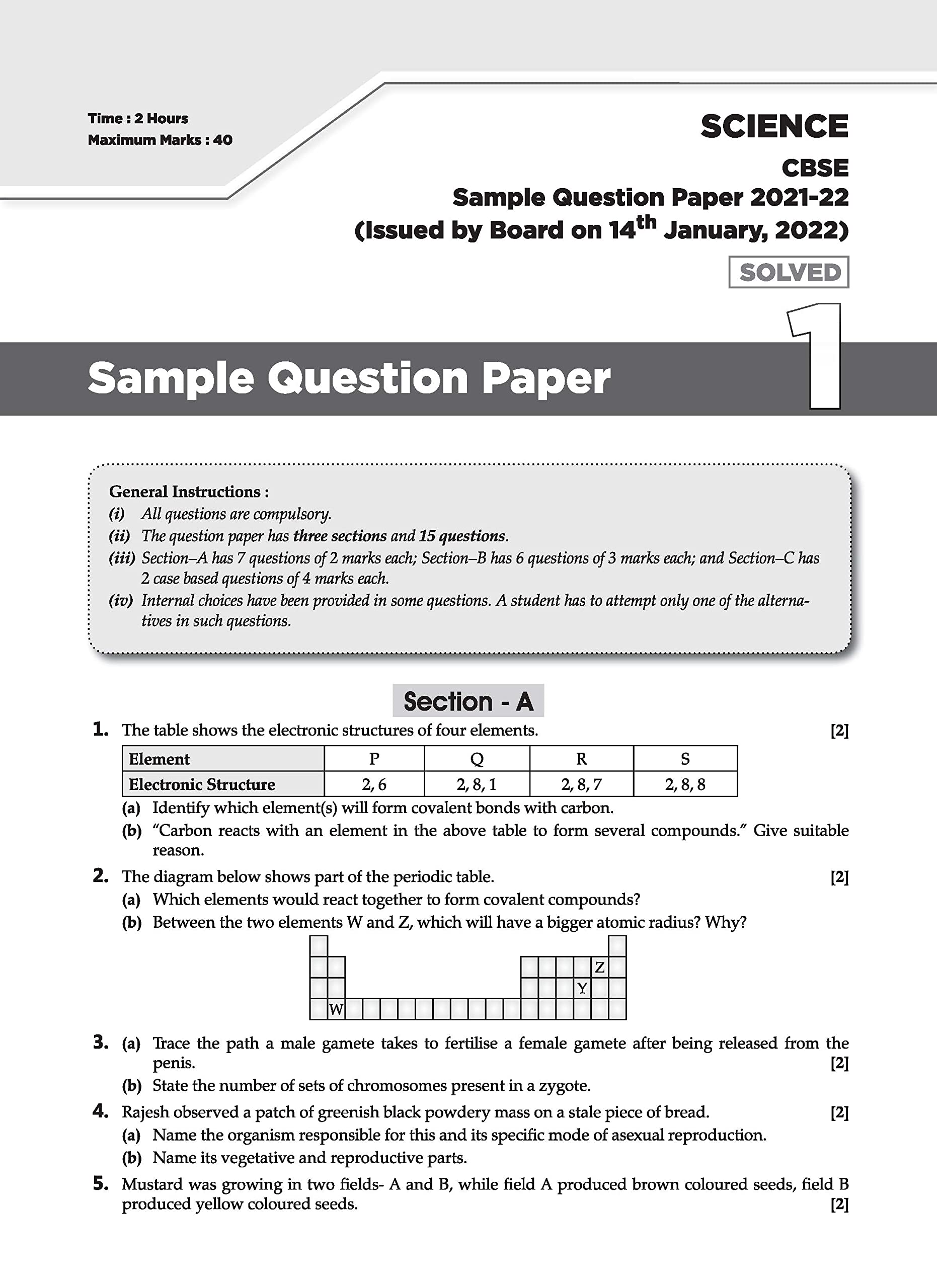 Oswal Class 10 Science Sample Paper 2022
