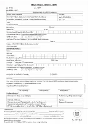 HDFC NEFT Form PDF Download 