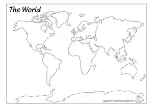 World Map Outline Printable A4 PDF
