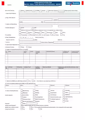 Yes Bank MSME Application Form (Editable)