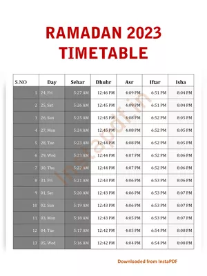 Ramadan Timetable 2023