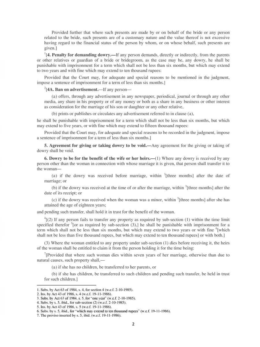 2nd Page of Dowry Prohibition Act 1961 PDF