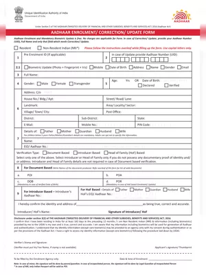 Aadhar Card Form PDF