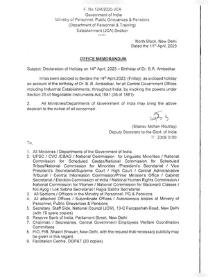 Ambedkar Jayanti 2023 DOPT Order
