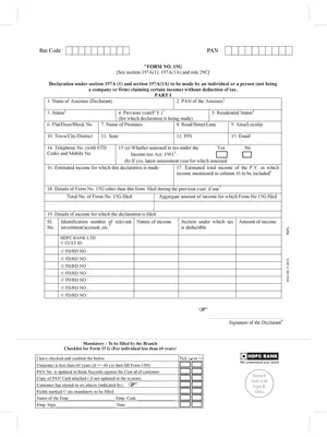 HDFC Bank Form 15G Editable PDF