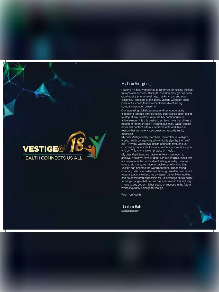 2nd Page of Vestige Product Catalogue June 2023 PDF