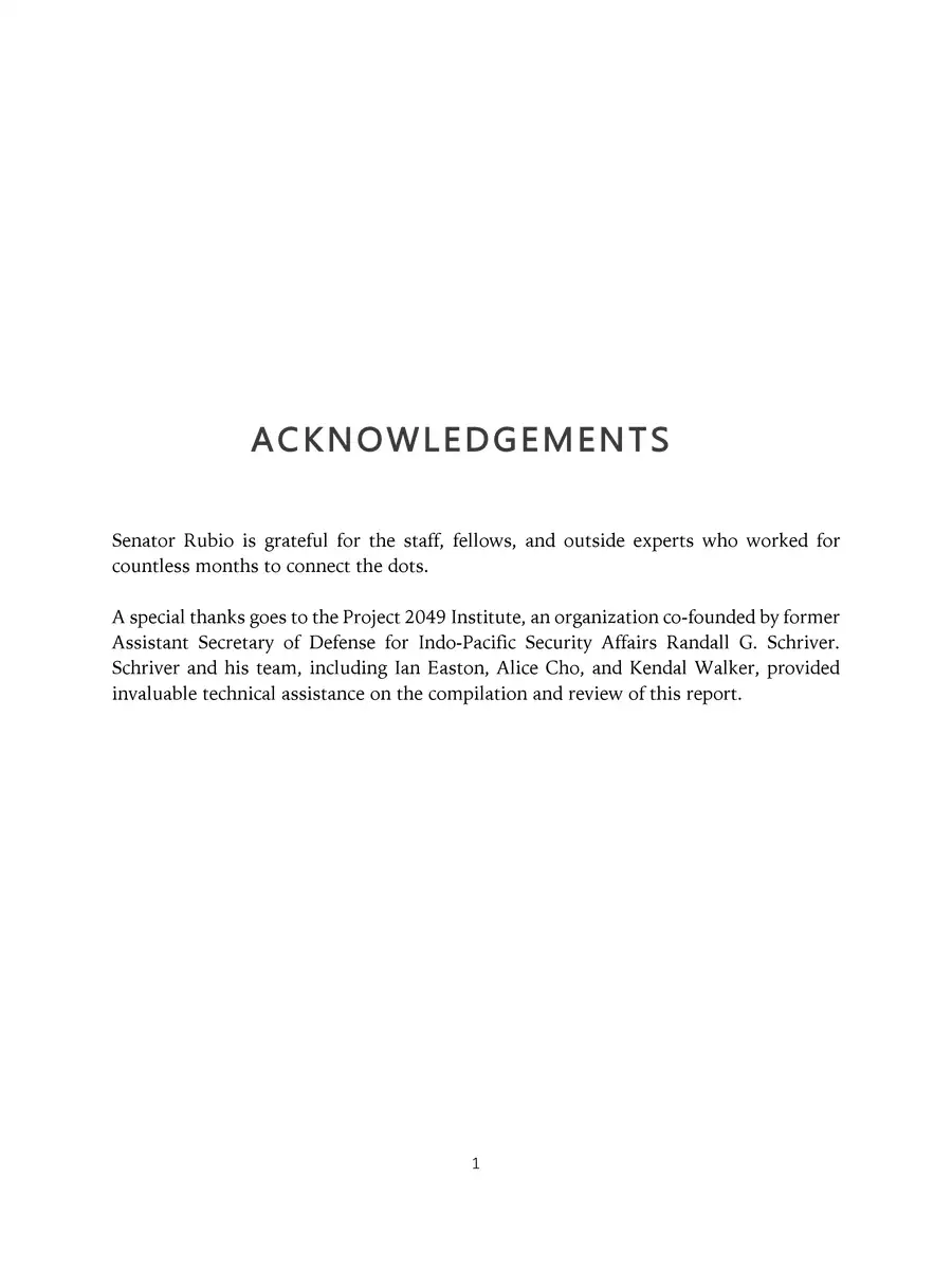 2nd Page of Marco Rubio Covid Origin Report PDF
