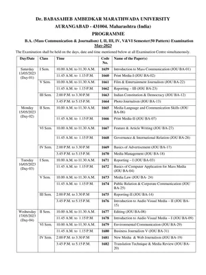 BAMU University Exam Time Table 2023