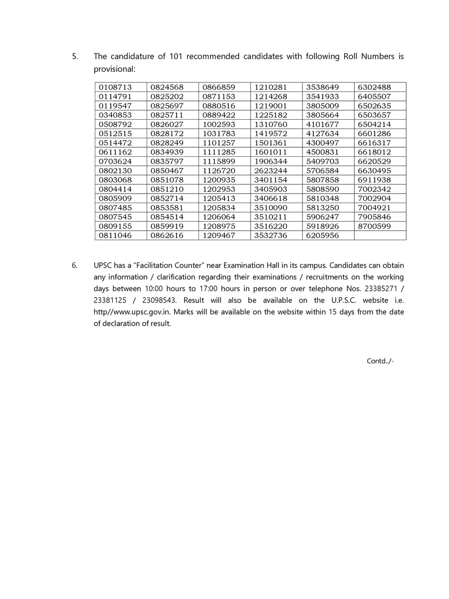 2nd Page of UPSC Result 2022 (UPSC Rank List 2022) PDF