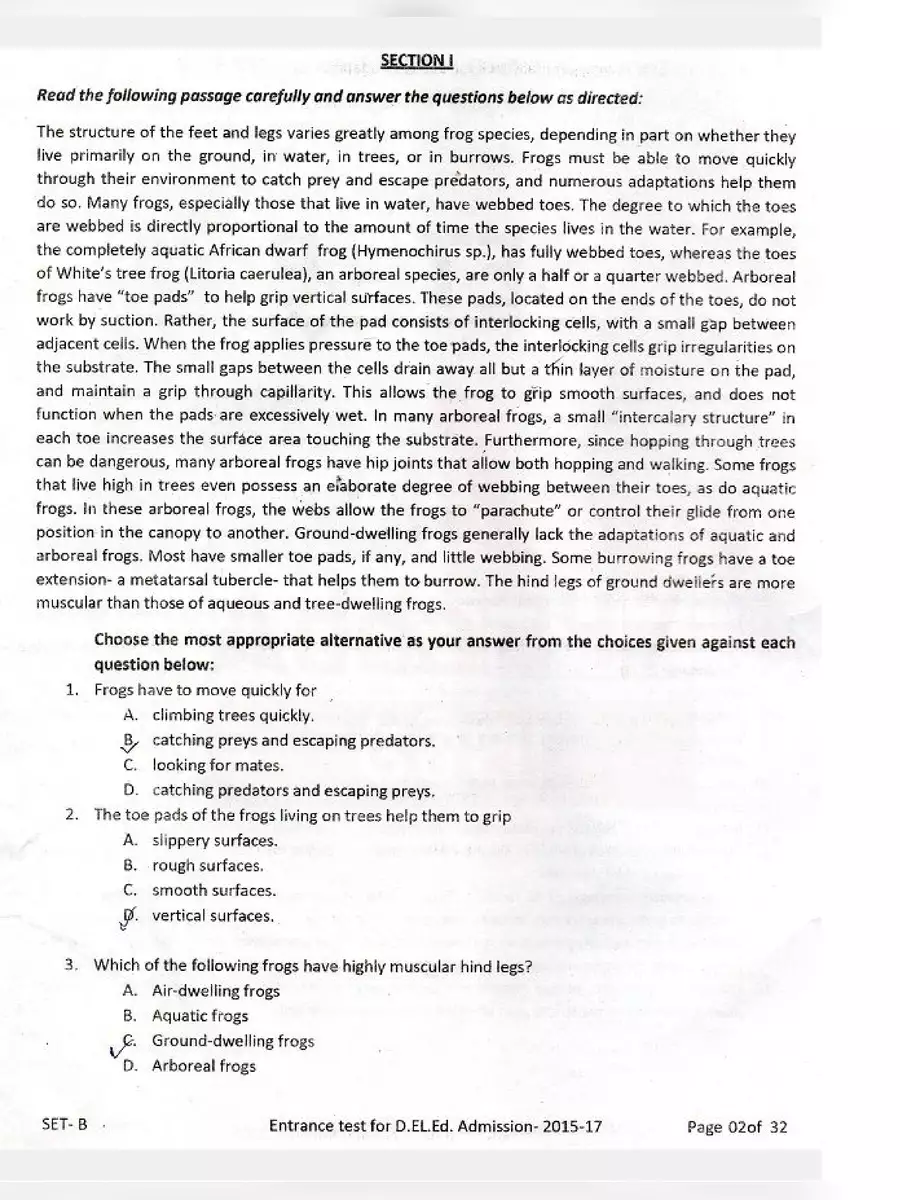 2nd Page of D.EL.ED Entrance Exam Question Paper PDF