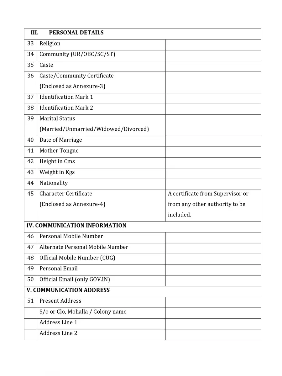 2nd Page of HRMS Employee Data Form PDF
