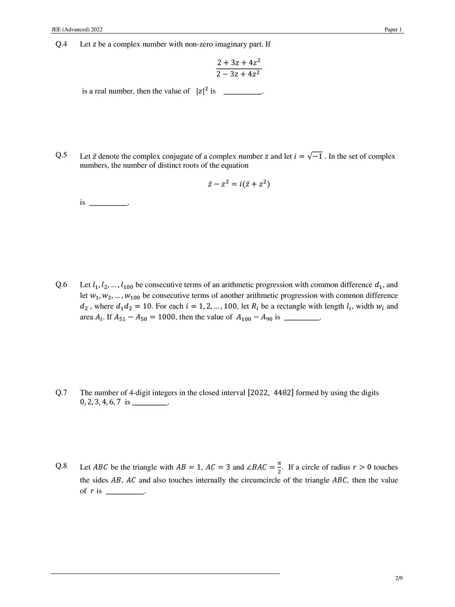 2nd Page of JEE Advanced 2023 Paper PDF