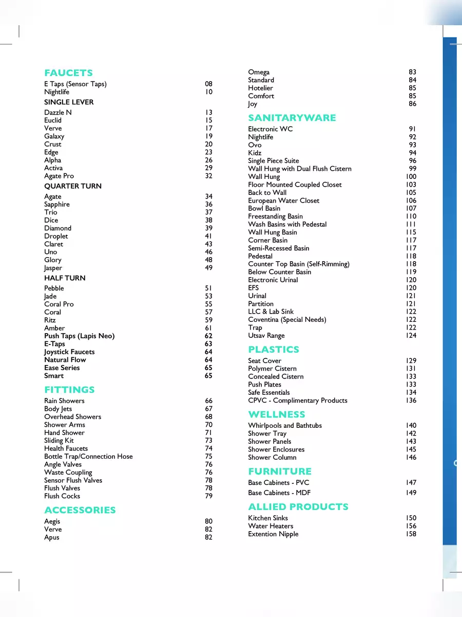 2nd Page of Parryware Price List 2023 PDF