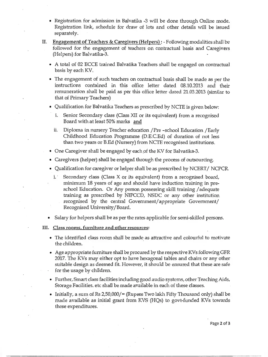2nd Page of KVS Balvatika Recruitment 2023 Notification PDF