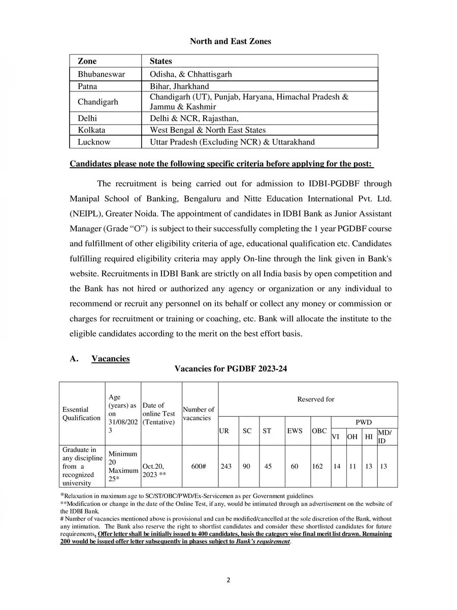 2nd Page of IDBI PGDBF Notification 2023 PDF