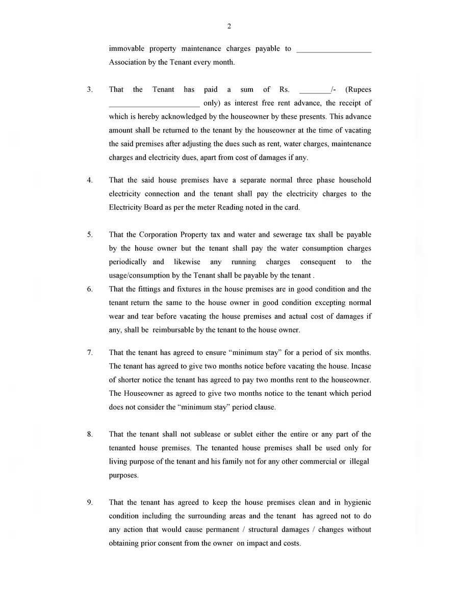 2nd Page of Rent Agreement Format PDF