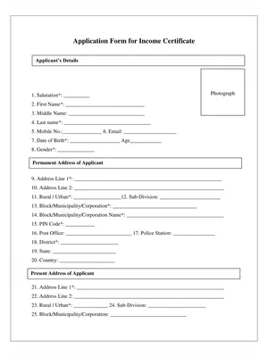 West Bengal Income Certificate Application Form PDF